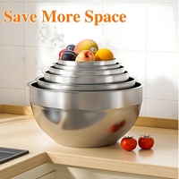 Set 6 Boluri pentru Mixare si Depozitare, Vafy, Inox Premium, Capace Ermetice, 3 Accesorii Razuire si Feliere, Interior Gradat, Design Nestable, Argintiu