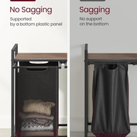 VASAGLE Cos de rufe, 2 compartimente, saci de rufe detasabili, raft, cadru metalic, 2x46L, 73x33x72 cm, maro rustic si negru