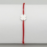 Bratara Argint 925 pentru Dama, Jolie, Model Trifoi plin, Martisor Bratara de 1 Martie, Pandativ Argintiu cu Snur Rosu