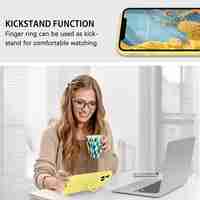Husa protectie Vafy compatibila cu Huawei P40 Lite E Liquid Silicone Ring cu suport rotativ Galben