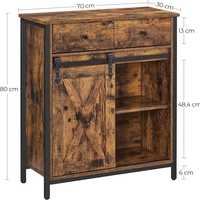 VASAGLE Comoda pentru living sau bucatarie, cu 2 sertare si usa glisanta, rafturi reglabile, stil rustic, 30x70x80cm, maro si negru