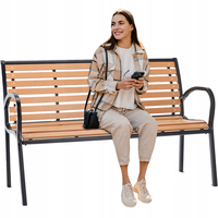 Banca de gradina cu cadru metalic, sezut si spatar rezistent din PVC imitatie lemn, 125x60x80 cm, maro
