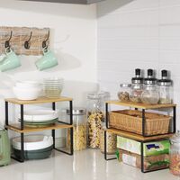 SONGMICS Set 4 rafturi de bucatarie suprapozabile, pentru ustensile sau condimente, 20x30x16cm, natur si negru