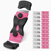 Racleta Multifunctionala pentru Curatare Sticla si Ceramica, Flippy, Design Ergonomic, Maner Anti-alunecare, Include 20 de Lame de Schimb, 12,5 x 4,5 cm, Roz