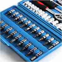 Chei tubulare Set 46 de Piese, Flippy, Trusa Scule de Reparatii Auto, Prelungitoare Rigid si Flexibil, Articulatie Cardanica, Antrenor de Forta Glisant, Adaptoare, Maner pentru Surubelnita, 23 x 12 x 4 cm, 1.9 kg, Cutie Albastra