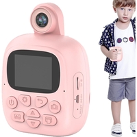 Camera Instantanee pentru Copii, Flippy, Camera Frontala + Selfie, cu Functie de Printare, Cablu USB-C, Bluetooth, Compatibil iOS/Android, Imprimare APP, Model Bunny, Roz