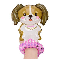 Balon din Folie Metalizata, Vafy, Figurine Animalute, Tip Bratara, Model Catel, 13 x 35 cm, Ambalaj Individual, Pai Inclus, Umflare cu Aer sau Heliu, Maro