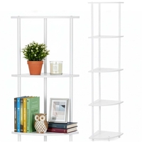 Raft de colt cu 5 polite, MDF, cadru metalic, 148x30x30 cm, alb