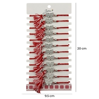 Martisor Bratara cu Ciucure pentru Dama, Jolie, Model Fluture cu Pietre, Set 12 bucati, Pandativ din Inox, Snur Reglabil, Rosu/Alb