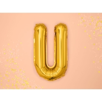 Balon Folie Metalizata Litera U, Flippy, 40 cm, Umflati cu Heliu sau Aer, Ambalaj Individual, Pai inclus, Auriu
