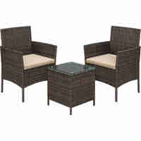 SONGMICS Set mobilier gradina cu 2 locuri, 2 scaune si masa cu sticla, ratan PE, maro