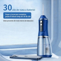 Irigator Bucal Electric, Flippy, Portabil, Dus Bucal pentru Curatare, Indepartare Tartru, 4 Capete, 25 x 8 x 8 cm, Albastru