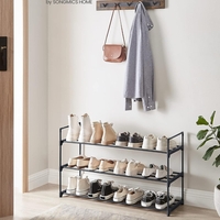 SONGMICS Suport pentru pantofi, cadru metalic cu 3 nivele, 12-15 perechi, stivuibil, 54x92x30cm, negru