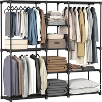 SONGMICS Dulap portabil pentru haine cu 3 bare de suspendare si rafturi, structura metalica, 43x182x182 cm, negru
