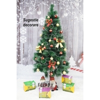 Brad artificial de Craciun tip pin nins, pentru interior/exterior, inaltime 120 cm, Flippy, verde, suport metalic inclus