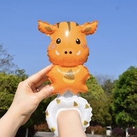 Balon din Folie Metalizata, Vafy, Figurine Animalute, Tip Bratara, Model Mistret, Ambalaj Individual, Pai Inclus, Umflare cu Aer sau Heliu, Portocaliu