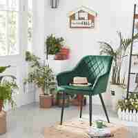 SONGMICS Scaun living tapitat din catifea cu cotiere, sarcina 110 kg, 63x60x85 cm, verde