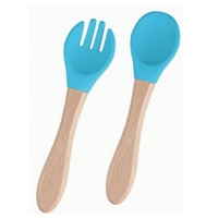 Set 10 Piese Servire Masa. Flippy, pentru Bebelusi si Copii, din Silicon/Lemn, cu Ventuze Anti-alunecare, fara Alergeni. +6 Luni, Model Elefant