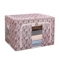 Cutie Depozitare, Vafy, 66L, din Material Textil, 50 x 40 x 33 cm, pentru Haine si Lenjerii, Model Bambus, Roz