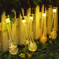 Instalatie Craciun, Tip Picaturi, 30 Led-uri, 6.5 metri, Alb cald, Energie solara, Senzor de lumina, Vafy