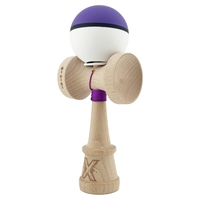 Kendama X Originala, Profesionala, Flippy, Cupe Mari KING SIZE V3, Rubber Grip, Gaura in Baza, Rulment Metalic, din lemn 18 cm, Ata 62/65 cm, S Bicolor Mov/Alb