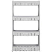 Sistem rafturi de depozitare cu roti pentru bucatarie sau baie cu 4 polite, 102x54x13 cm, gri