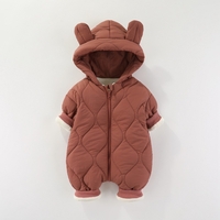 Combinezon de Iarna, Flippy, pentru Bebelusi, din Bumbac, cu Urechi, Mansete Elastice, Unisex, 66 cm, Visiniu