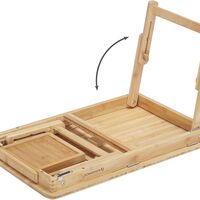 SONGMICS Masuta laptop sau mic dejun, din bambus, reglabila pe inaltime si unghi, cu sertar lateral, 68x35x22-32 cm, natural