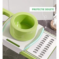 Set Multifunctional din 7 Piese, Flippy, pentru Taierea si Maruntirea Legumelor, Uz Casnic,din Otel Inoxidabil, Gri-Verde