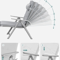 SONGMICS Sezlong pliabil, cu saltea groasa si tetiera, spatar reglabil, maxim 150kg, 183x60x39cm, gri