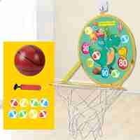 Jucarie Interactiva, Flippy, 2 in 1, Cos de Basket si Tinta de Darts, Minge 16 cm, Pompa, 8 Mingii cu Scai, Model Dragon, Multicolor