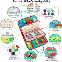 Carte Senzoriala Educativa Montessori, Flippy, cu Activitati, Dezvoltare Abilitati Motorii, 4 Pagini, Model Spatiu Cosmic, 28x22x7 cm, Albastru