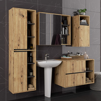 Dulap de baie suspendat cu 2 usi si 6 rafturi, PAL 16 mm, 50x30x170 cm, stejar artisan si gri