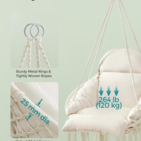 SONGMICS Scaun suspendat tip hamac cu perna groasa, stil scandinav, cadru metalic, include lant si carabiniera, 120 kg, crem