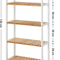 SONGMICS Raft de depozitare din bambus, 5 polite, pentru bucatarie sau baie, 130x60x26cm, alb si maro natur
