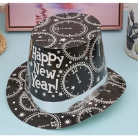 Palarie Tip Lincoln, Flippy, Model Happy New Year cu Ceasuri, Accesoriu Petrecere de Anul Nou, Marime Universala, din Carton, Negru/Argintiu