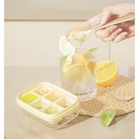 Forma pentru gheata cu presa Flippy, din silicon alimentar, 6 cuburi, caserola pentru depozitare, usor de folosit si curatat, 10.5 x 7.5 x 4.1 cm, galben