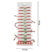 Martisor Bratara pentru Dama si Copii, Jolie, Model Iepuras pe Semiluna cu Flori, Set 12 bucati, Pandantiv Emailat, Snur Reglabil, Rosu/Multicolor