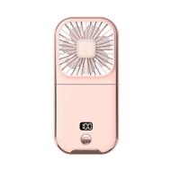 Ventilator Portabil Vafy, 3 in 1, de Mana, de Gat, de Birou, 16.7 x 8 x 1.9 cm, 3 Trepte de Viteza, Incarcare USB, Pliabil, Afisaj Digital, Suport Telefon, Roz