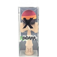 Kendama Originala X, Profesionala, Flippy, Rubber Grip, din Lemn, 18 cm, Rosu/Galben/Negru