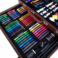 Set desen si pictura XL 130 piese cu valiza din lemn, 37x23x8 cm, multicolor