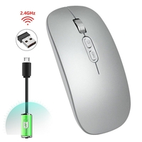Mouse Wireless Reincarcabil, Vafy, Compatibil Windows/macOS, Bluetooth 5.1 + 2.4GHz, Silentios, DPI 800/1200/1600, Argint