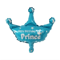 Balon din Folie Metalizata, Vafy, Mini Figurine, Model Coroana de Print, Tematica Aniversare, 42x38 cm, Ambalaj Individual, Pai Inclus, Umflare cu Aer sau Heliu, Albastru