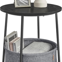 VASAGLE Masuta de cafea rotunda cu cos de stofa, stil modern, 45x50cm, negru-gri