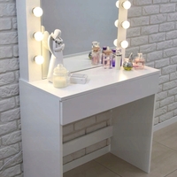 Masa de toaleta si machiaj Hollywood, alba, cu oglinda si 12 LED-uri, 80x40x140 cm