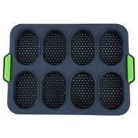 Forme de Silicon pentru Copt, Flippy, 8 Forme Ovale, pentru Paine si Prajituri, 34.5 x 23.8 x 2.5 cm, Negru/Verde