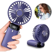 Ventilator Ultra Portabil cu Aromaterapie, Vafy, 3 in 1, de Mana, de Birou, de Gat, 5 Trepte de Viteza, Incarcare USB, Autonomie 12h, Pliabil, cu Ecran LCD, Mov