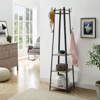 VASAGLE Cuier de haine cu 3 rafturi, suport cu carlige, din otel, 43x43x180 cm, stil industrial, gri si negru