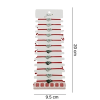 Bratara Martisor pentru Dama, Jolie, Model Inima cu Fluture, Set 12 bucati, Pandativ Argintiu din Inox cu Snur Rosu Ajustabil