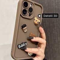 Husa de Protectie, Vafy, pentru Apple iPhone 14 Pro, Model Ursuleti 3D, Antisoc, Rezistenta la Impact, Protectie Camera, Maro